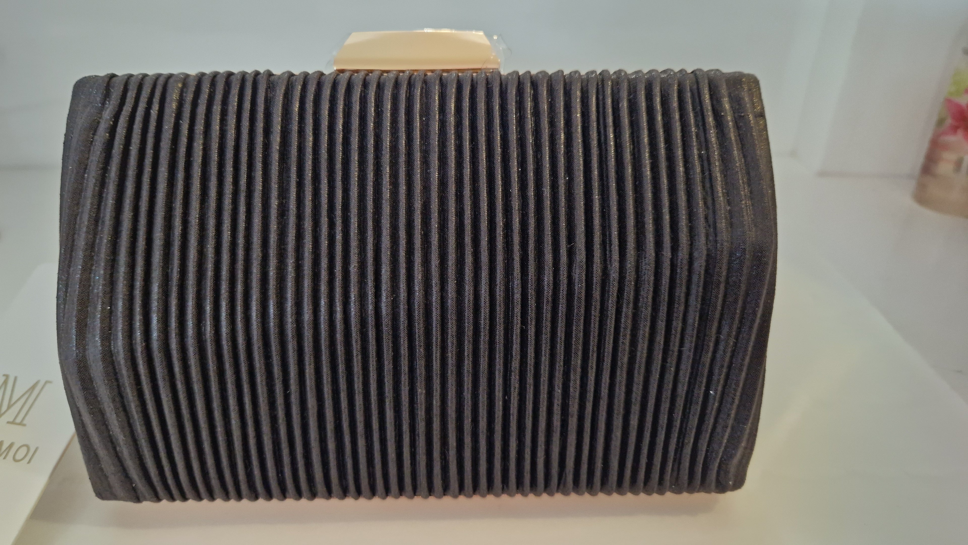 Black Pleated Silk & Crystal Clutch Bag