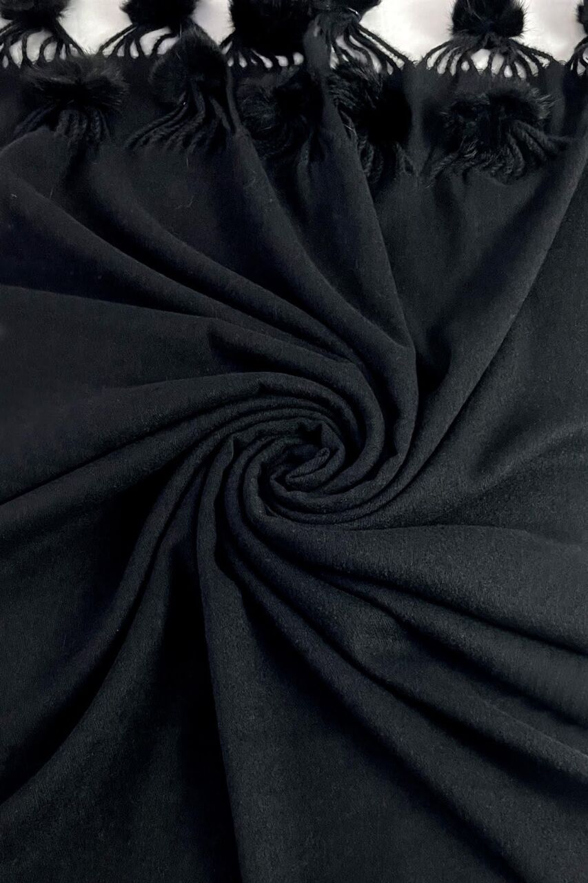 Black Wool Blend Scarf With Pom-Poms